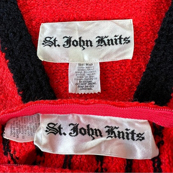 VTG St. John Knits 3-Piece Skirt Suit 60s 70s Red Black Dots Mock Neck Talon Zip - Picture 13 of 16